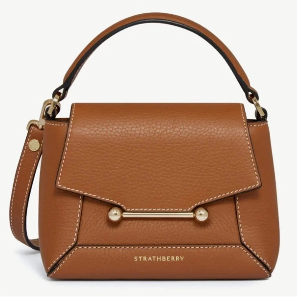 Strathberry Mosaic Nano Leather Mini Tote in tan with vanilla stitching NWT - Picture 3 of 17